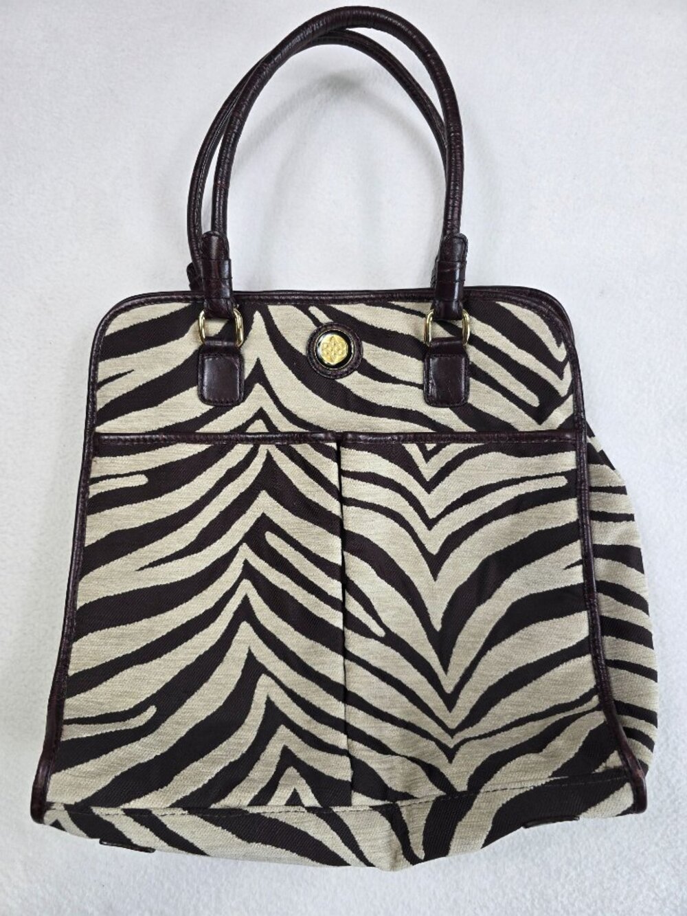Antonio Melani Zebra Print Canvas & Faux Leather Tote Bag With Double Handles